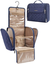 BAGSMART makeup bag with hanging hook blue for convenient travel organization.