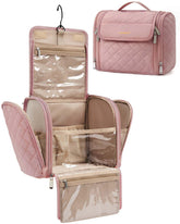 BAGSMART makeup bag with hanging hook showing large capacity for travel cosmetics.