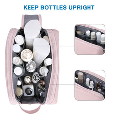BAGSMART bag pink medium interior shows upright bottle organization for easy packing