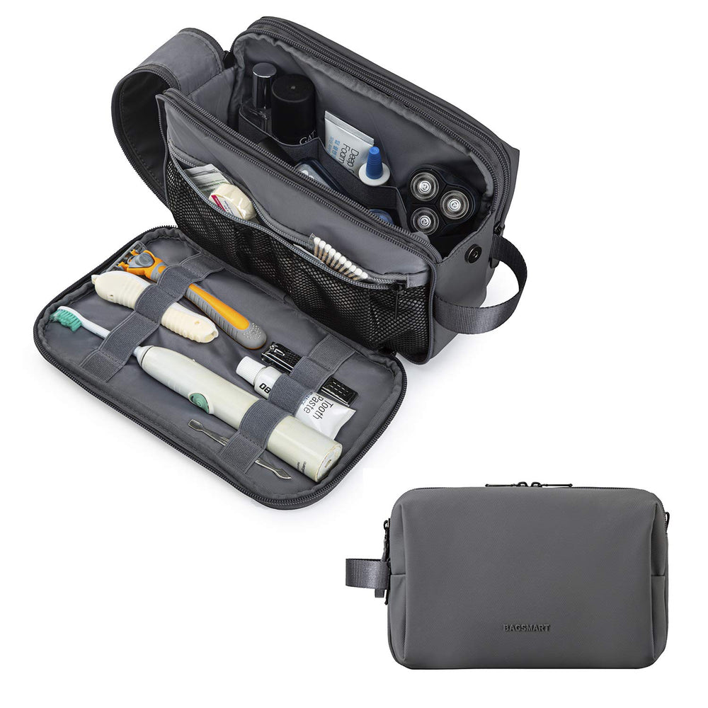 BAGSMART Toiletry Bag for Men exterior shows water-resistant fabric protecting contents while traveling.