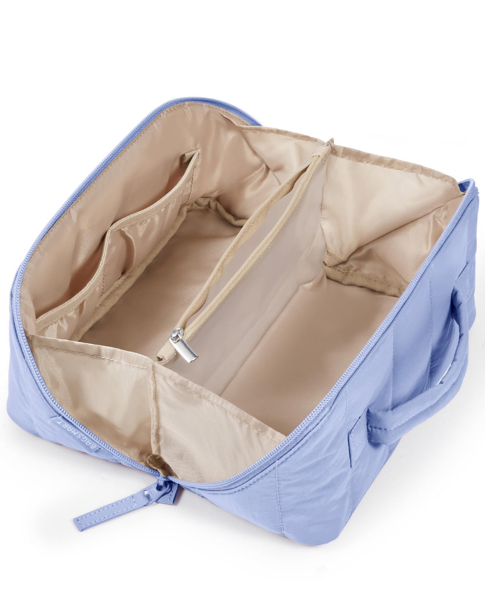 BAGSMART travel makeup bag with full-open design for quick access to cosmetics.