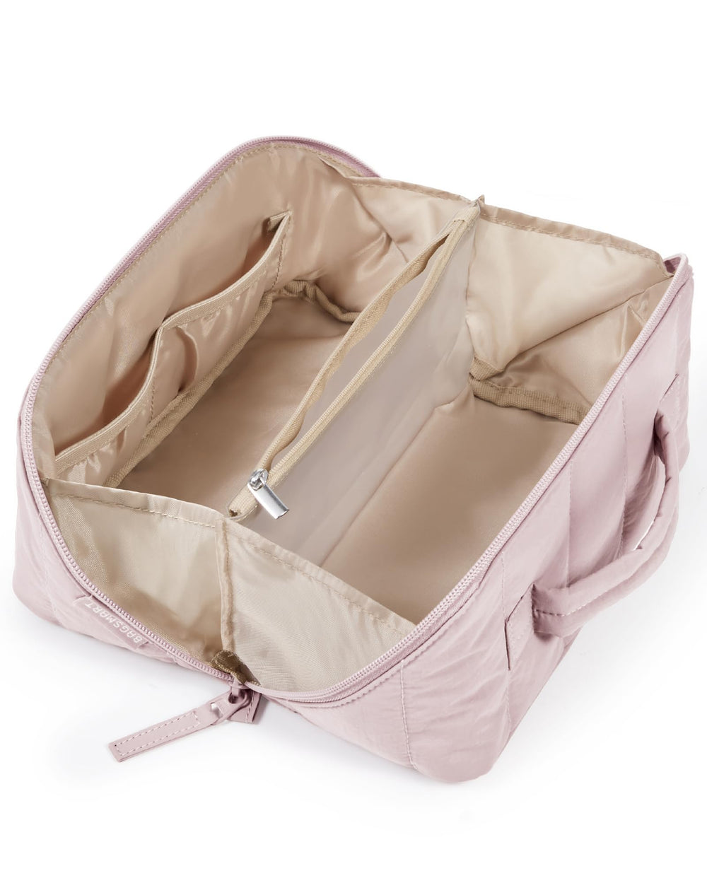 BAGSMART pink travel makeup bag with full-open design for quick access