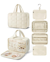 BAGSMART travel toiletry bag with jewelry organizer front pocket stores rings and earrings securely.