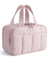 BAGSMART travel toiletry bag in pink with a large opening for easy packing.