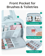 BAGSMART upright-design toiletry bag keeps bottles standing during transit.