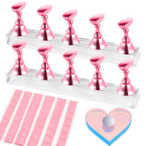 BagTeck nail stand for press-ons with magnetic base for precise nail art setup.