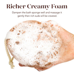 BAIMEI IcyMe bath sponge foamy lather during use demonstrates rich cleansing.