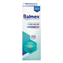 Balmex AdultAdvantage cream tube front showing soothing relief for sensitive skin.