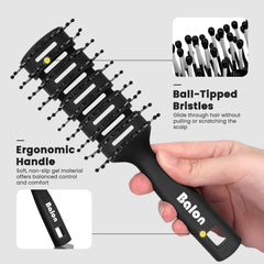 Balon hair brush ergonomic anti-static handle offers secure grip while styling.