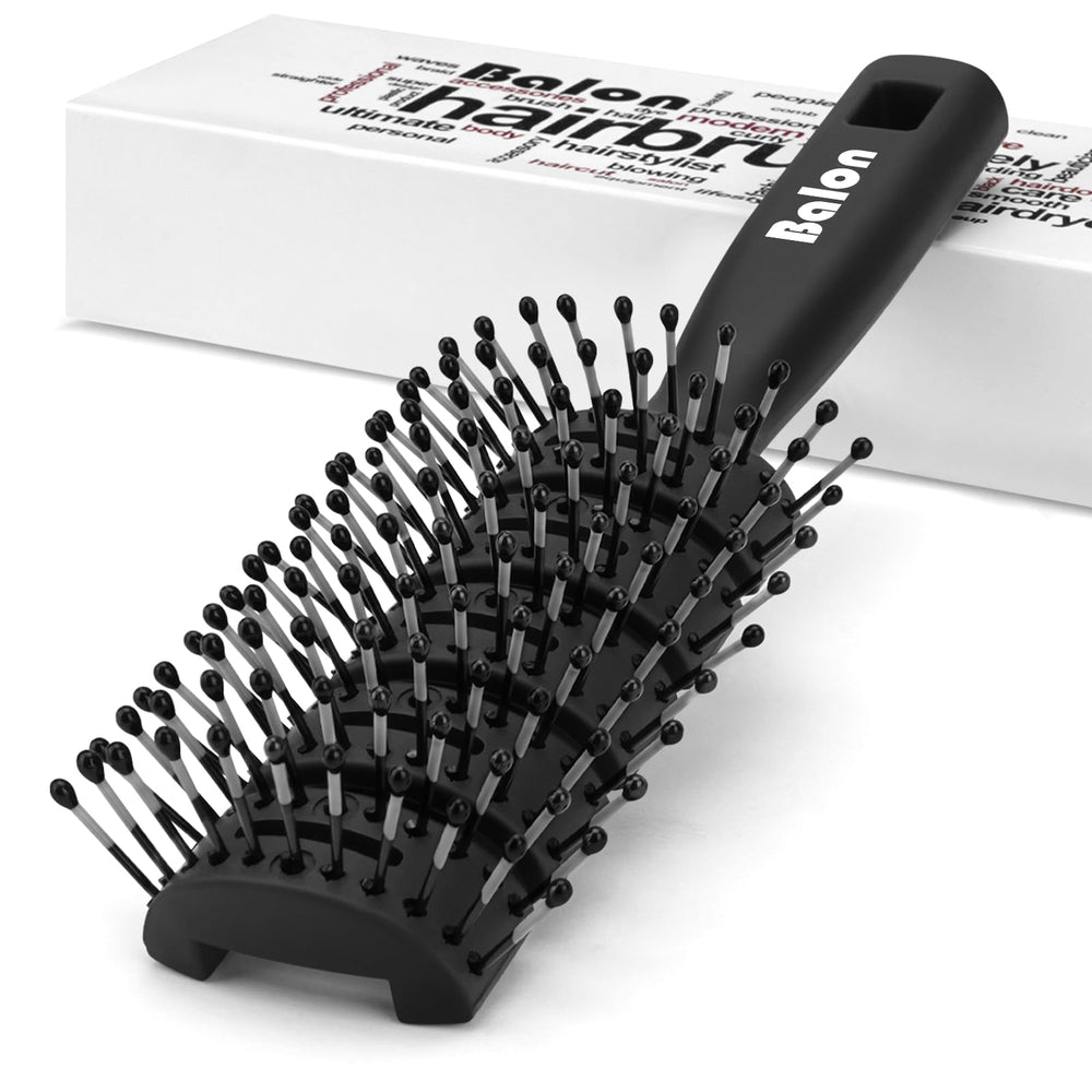 Balon hair brush with vented back speeds up drying for busy mornings.