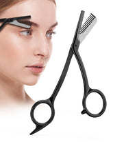 Baluca Eyebrow Scissors with Comb top view showing dual design for precise shaping.