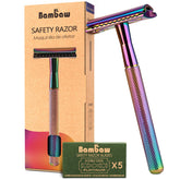 Bambaw rainbow double-edge razor handle for precise shaving.