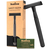 Bambaw safety razor with black handle offers a precise close shave.