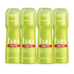 Ban desodorante invisible roll-on, botella clara, protección diaria sin manchas en la ropa.