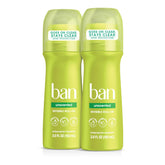 Ban Invisible Roll-On bottle applying clear protection against underarm odor.