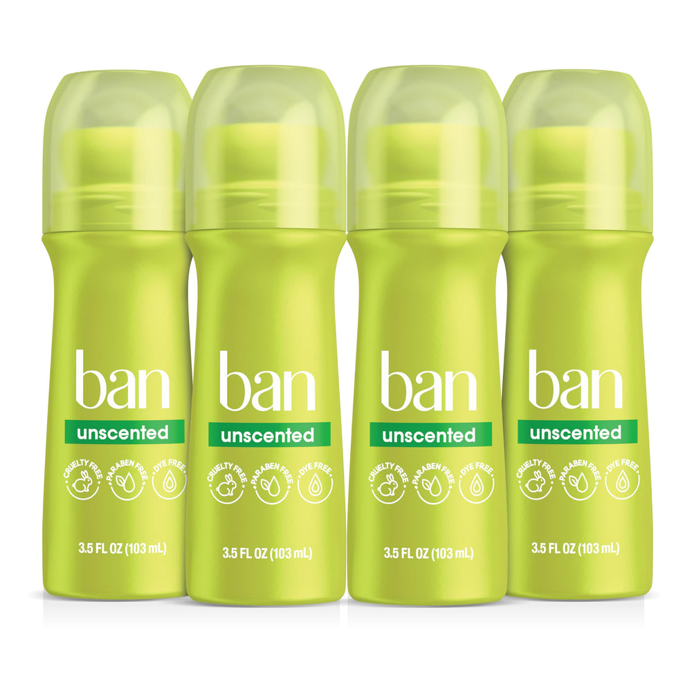 Ban Original Unscented roll-on bottle showing clear, invisible application for all-day protection