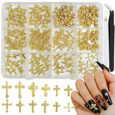 BANA ART cruz nail 3D dorado con acabado brillante para uñas.
