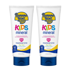 Banana Boat Kids Mineral Sunscreen Lotion twin pack bottle set for family sun protection.