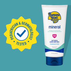 Banana Boat Mineral protección solar; absorción rápida sin residuo blanco.