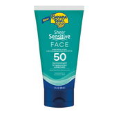 Banana Boat Sheer Sensitive bottle close-up showing lightweight protection for sensitive skin.