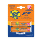 Banana Boat Sport Ultra SPF 50 lip sunscreen being applied to winter lips.