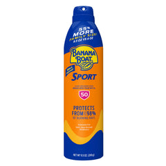 Banana Boat Sport Ultra SPF 50, spray en botella para cobertura rápida en exteriores.