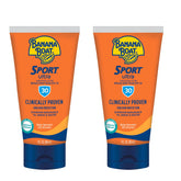 Banana Boat Sport Ultra SPF 30 en empaque doble de viaje, ideal para actividades al aire libre.