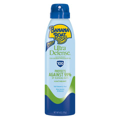 Banana Boat Ultra Defense spray 100 SPF en bote de 6oz para playa.