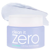 BANILA CO Clean It Zero Calming Cleansing Balm jar close-up showing gentle makeup removal for sensitive skin