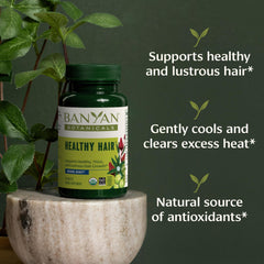Banyan Botanicals bhringaraj-amla-brahmi blend highlighting internal nourishment for shine