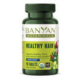 Banyan Botanicals healthy hair supplement tablets shown for daily scalp nourishment and vitality