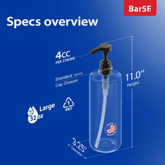 Bar5F lock-down pump closure for secure, spill-free dispensing.