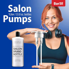Bar5F locking pump for liquids demonstrates secure closure on a 1L bottle.