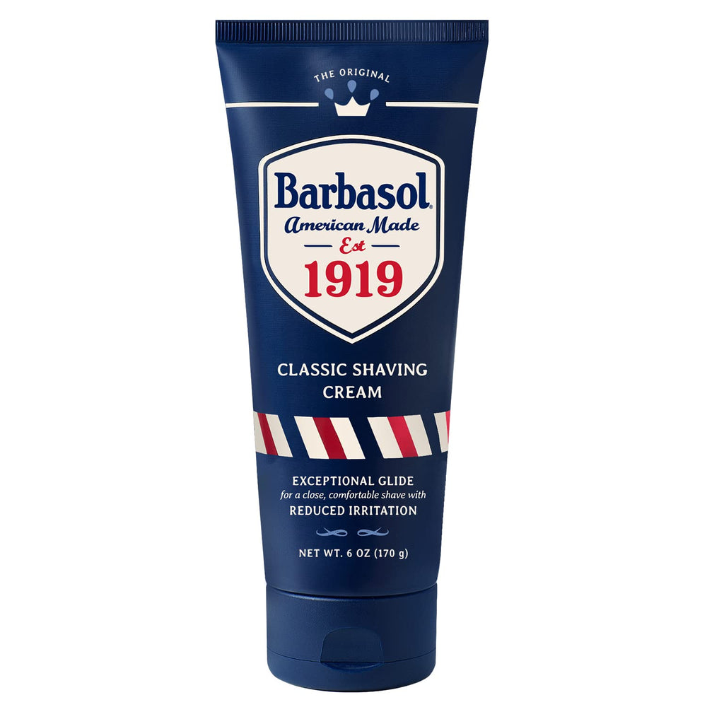Barbasol 1919 Classic Shaving Cream packaging showing heritage and trusted performance for daily shaves.