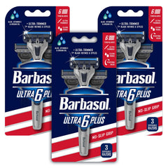Barbasol open flow blades for easy cleaning and longer blade life.