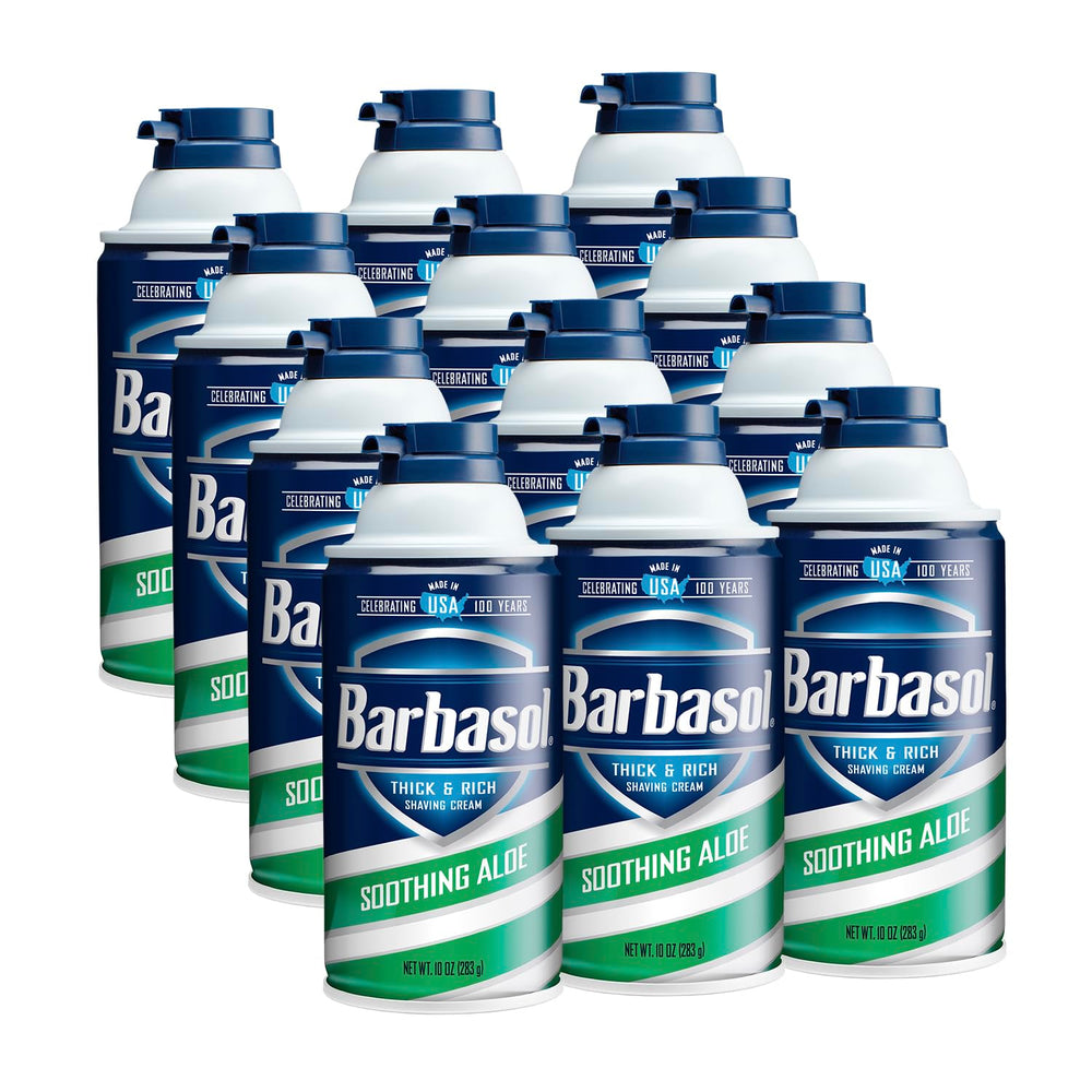 Barbasol Soothing Aloe Thick & Rich Shaving Cream creates a lush lather for a smooth shave.