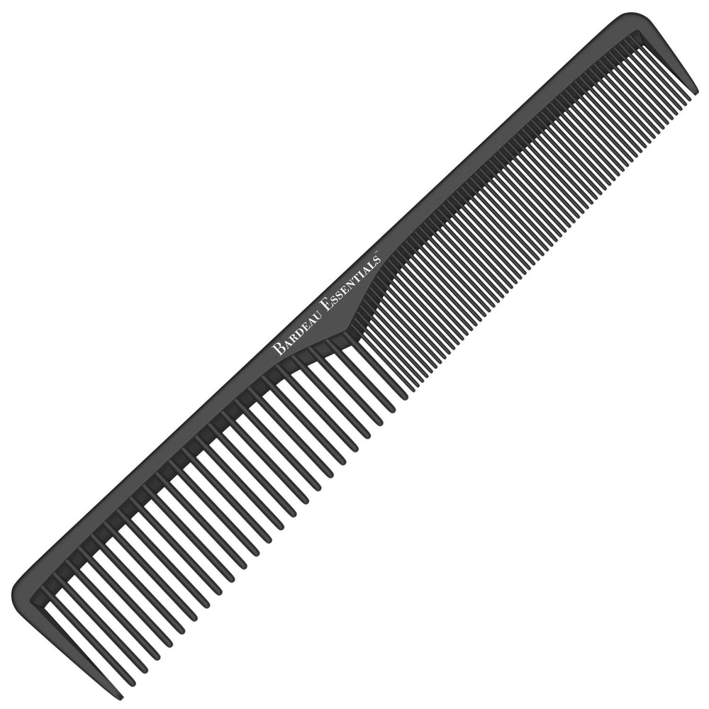 Bardeau Essentials professional 7-inch carbon fiber anti-static comb in black for all hair types.