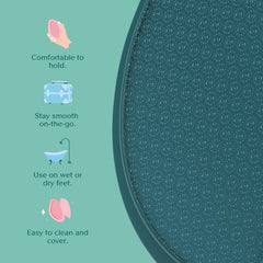Bare August foot scrubber in shower smooths texture with gentle buffing