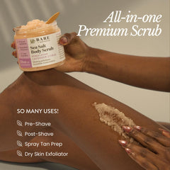 Bare Botanics sea salt close-up shows fine grains for gentle exfoliation.