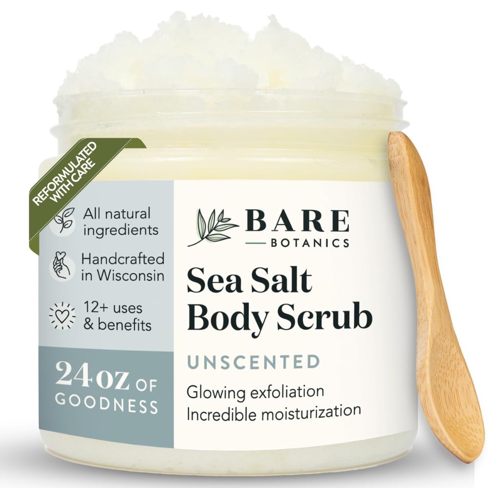 Bare Botanics unscented scrub jar for exfoliation and radiant skin