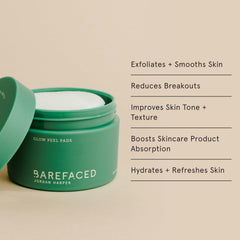Barefaced Glow Peel Pad being applied to the face for even coverage during routine.