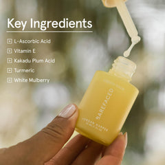 Barefaced Liquid Gold label highlights 15% vitamin C benefits