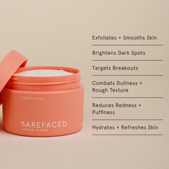 Barefaced Toning Pads texture close-up; gentle exfoliation for refreshed skin.