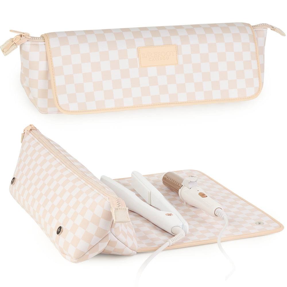 Barefoot Caribou travel bag and heat resistant mat for safe, on the go styling