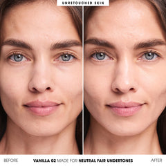 Application of BareMinerals Complexion Rescue with AC Vanilla 02 shows easy, buildable coverage.