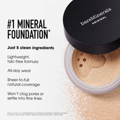 BareMinerals foundation application with brush for smooth, even coverage.