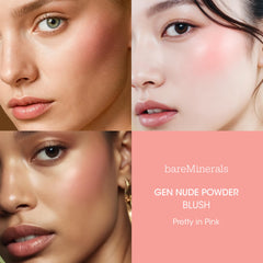 BareMinerals Gen Nude Powder Blush builds color for a natural glow on skin.