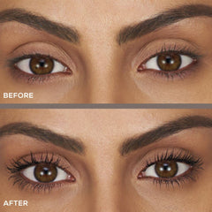 BareMinerals Lashtopia Mega Volume Mascara tube product shot highlighting vegan mineral formula.