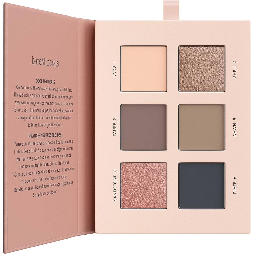 bareMinerals Mineralist Eyeshadow Palette open showcases six pigmented shades for versatile looks.