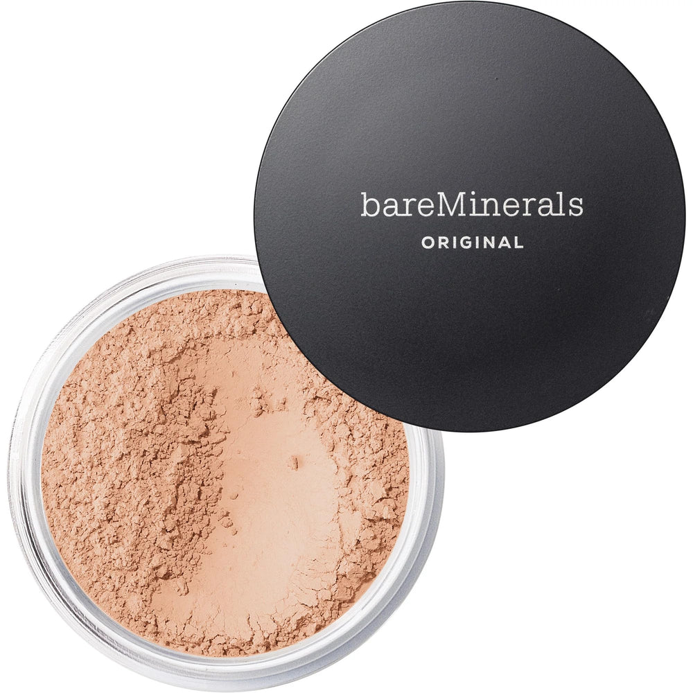 bareMinerals Original Loose Powder Foundation Medium 10 shows buildable coverage with a natural luminous finish.